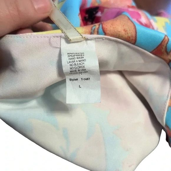 Dreams by J&S One Shoulder Ruffled Tropical Print Top Size Large - Picture 6 of 6